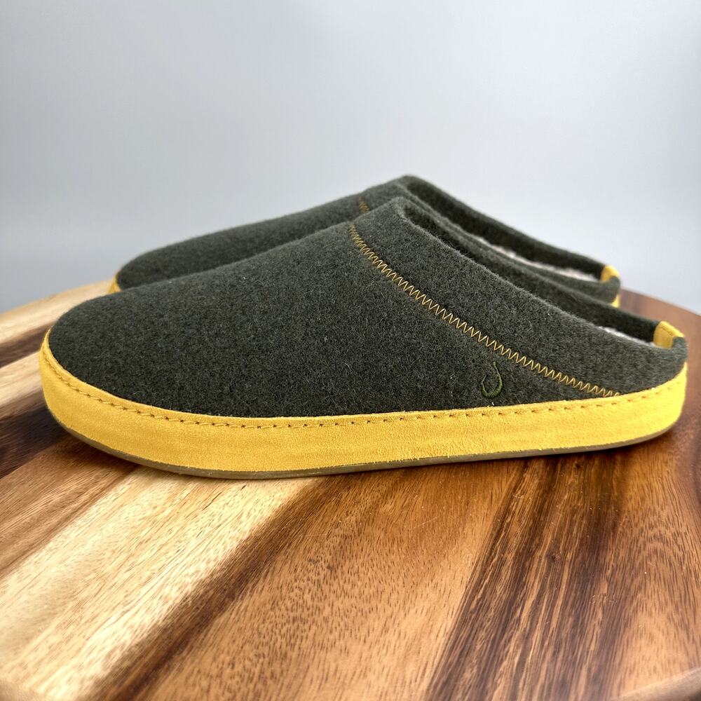 Olukai Hamani Hulu Men's 11 Real Sheep Fur Wool Mule Slippers Green Warm Slip-On - Picture 3 of 7